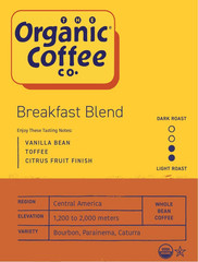 Organic Coffee Co. Breakfast Blend Whole Bean Coffee 2LB (32 Ounce) Medium Light