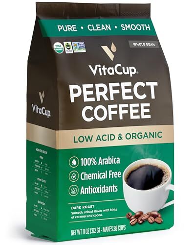 Perfect Low Acid Coffee Beans, USDA Organic & Fair Trade, Mycotoxin Free, Dar…