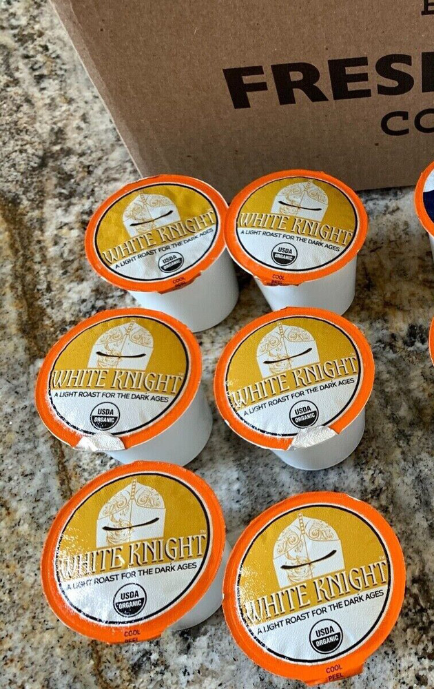 6 Fresh Roasted Coffee Organic White Knight Medium Roast PODS Cup Rich flavor