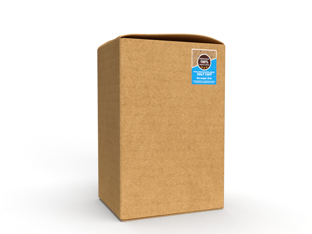 Bulk whole bean roasted coffee “Half Caff” 55lb