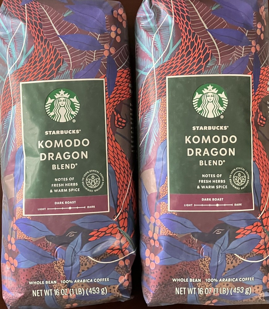 2 Lb Starbucks KOMODO DRAGON Blend Whole Bean Dark Roast Coffee