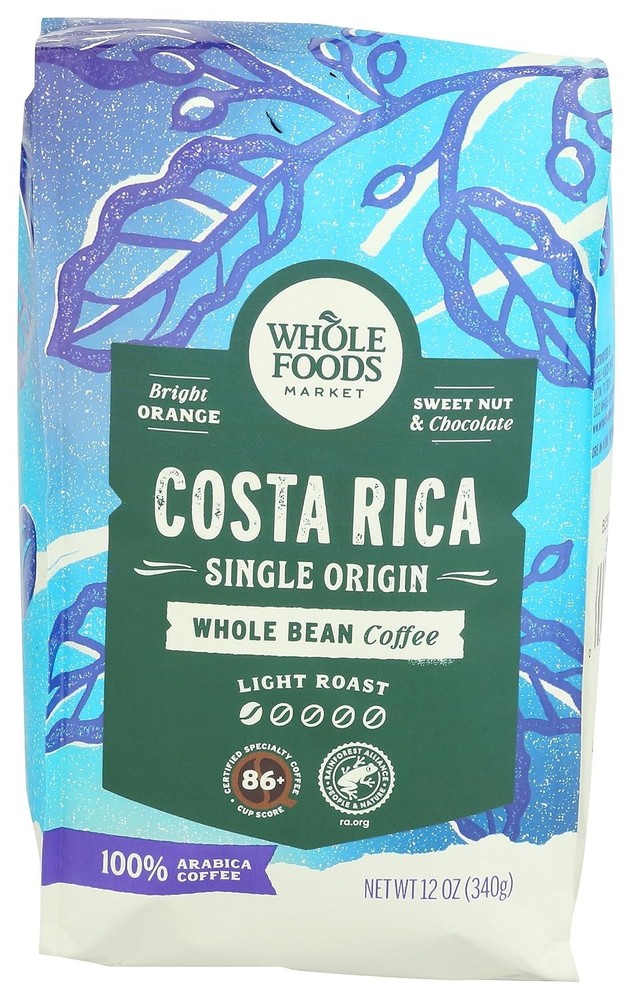 Costa Rica Single Origin Whole Bean Coffee Light Roast Orange & Chocolate 12