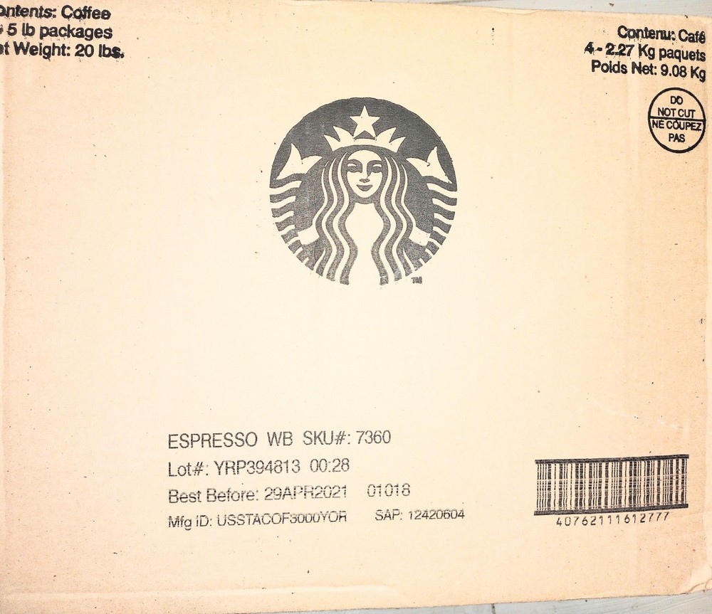 Case Of 4 X Starbucks Whole Bean Espresso Coffee 5lb. Bag