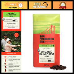 Organic Rainforest Blend Whole Bean Coffee 32 oz – Medium-Dark Roast, USDA Certi