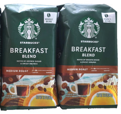 Starbucks Whole Bean Med Roast Coffee Breakfast Blend 2/12oz Bags