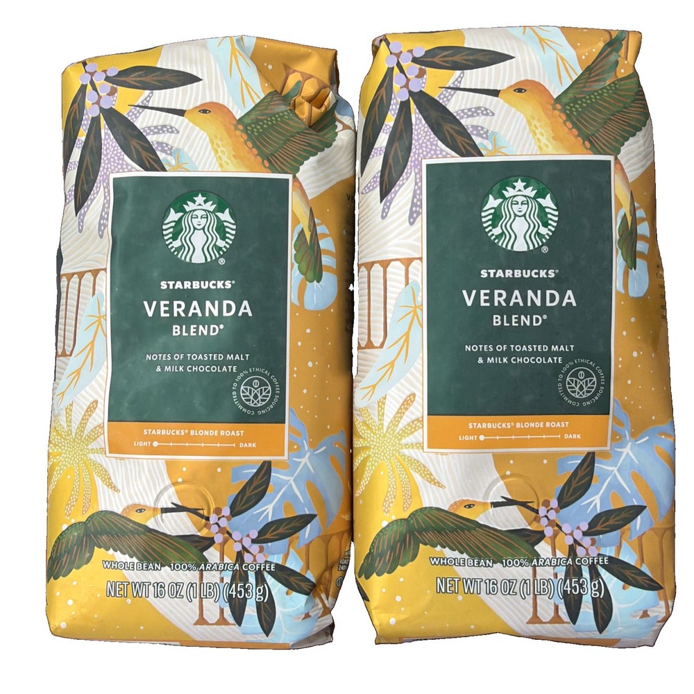 2 Pack Starbucks Veranda Blend Blonde Roast Whole Bean Coffee 1LB Exp (10/2026)