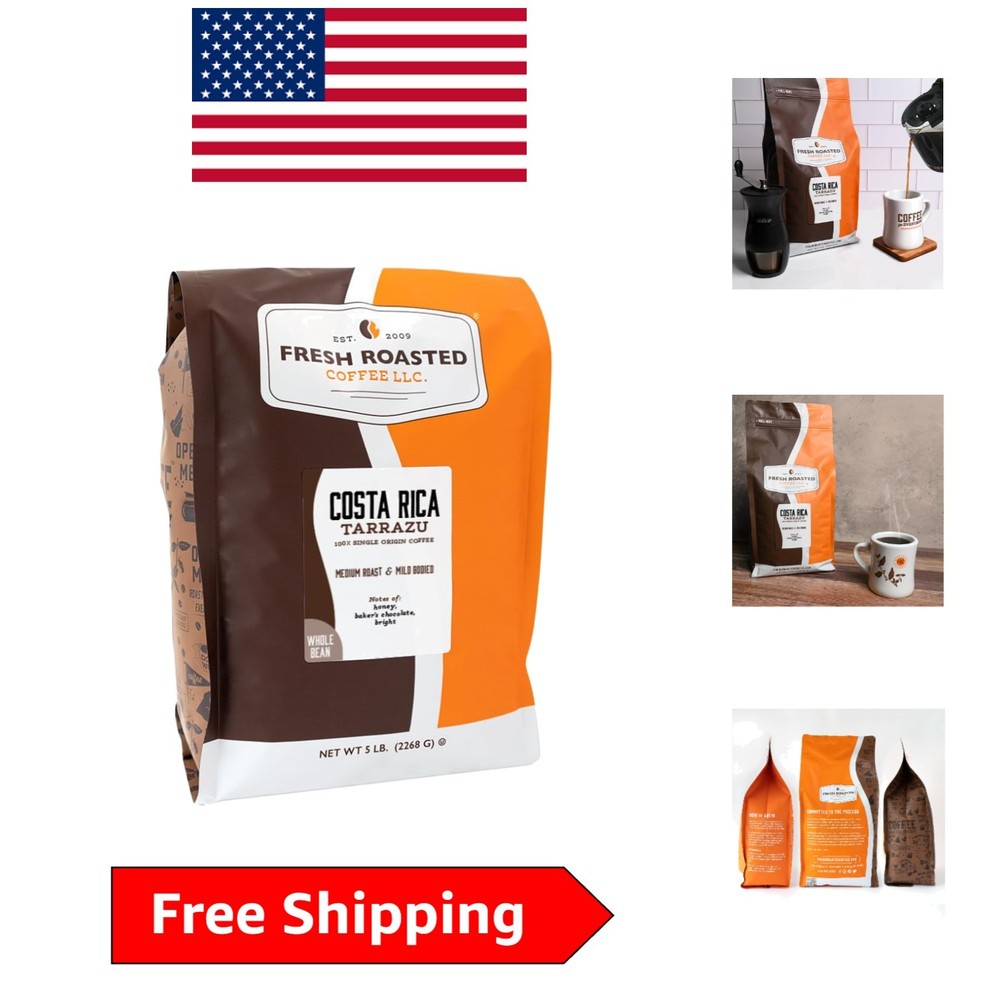 Costa Rican Tarrazu Whole Bean Coffee, Medium Roast – 80 Ounce Kosher Delicacy
