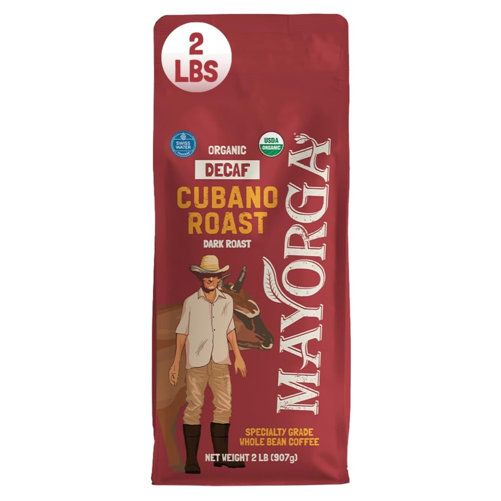 Mayorga Decaf Coffee 2 Lb Bag Dark Roast Organic Whole Bean