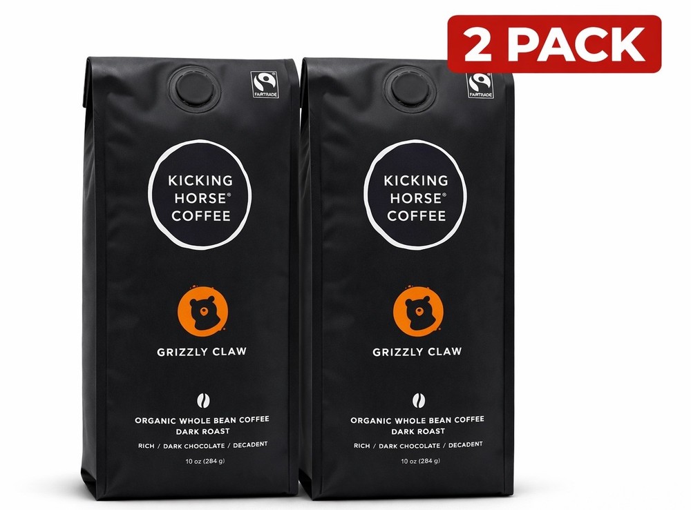 2x Kicking Horse Coffee – Grizzly Claw – Dark Roast – Organic Whole Bean – 10oz