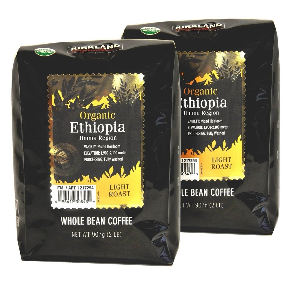 Kirkland Signature Organic Ethiopia Whole Bean Coffee 2 lbs Pack of 2