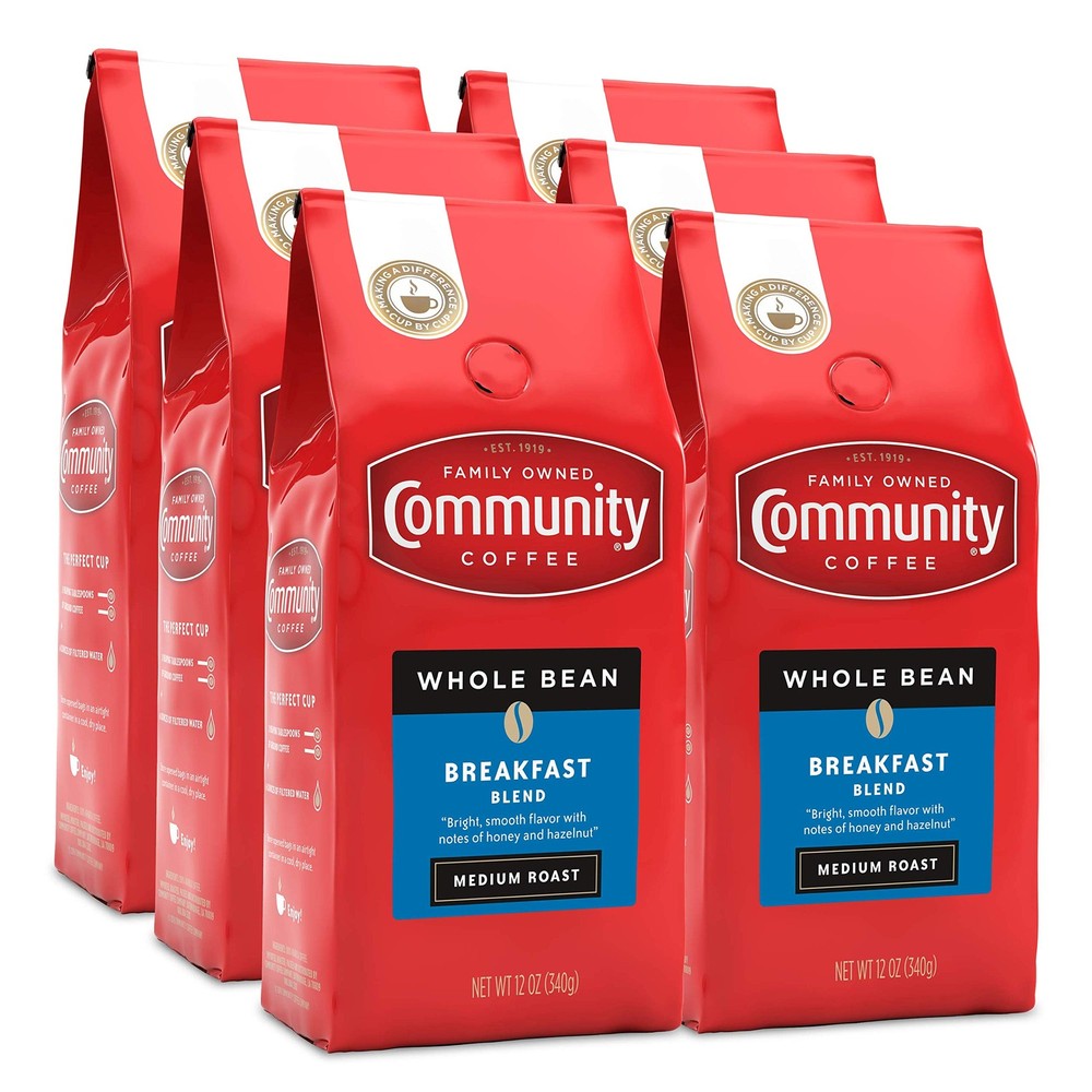 Community Coffee Breakfast Blend Whole Bean Coffee, 12 Ounce (Pack of 6)