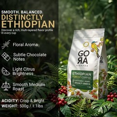17.6oz Ethiopian Medium Roast Whole Bean Coffee Single Origin Arabica GoRa