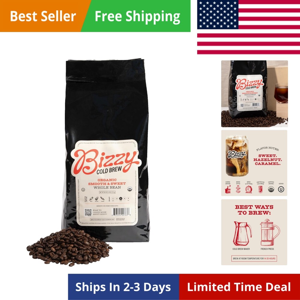 Organic Cold Brew Coffee | Smooth & Sweet Blend | Whole Bean Coffee | Medium …