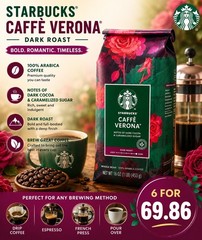 Lot of 6 Starbucks Caffe Verona Whole Bean Dark Roast 1LB/bag