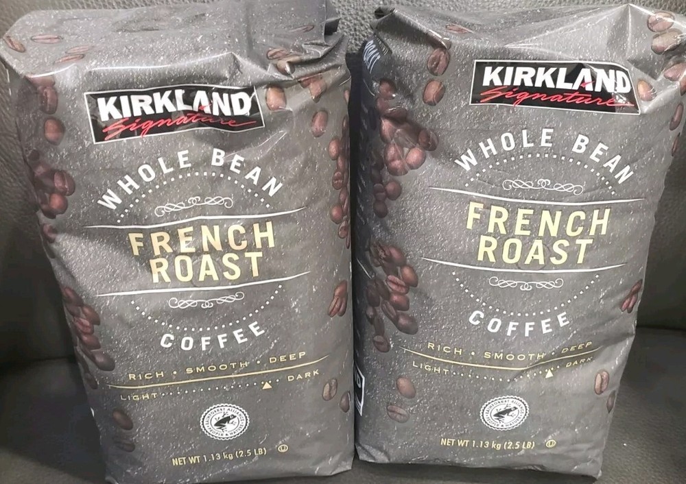 French Roast Whole Bean Coffee Dark Rich Kirkland Signature 2 Bags 5lbs Total