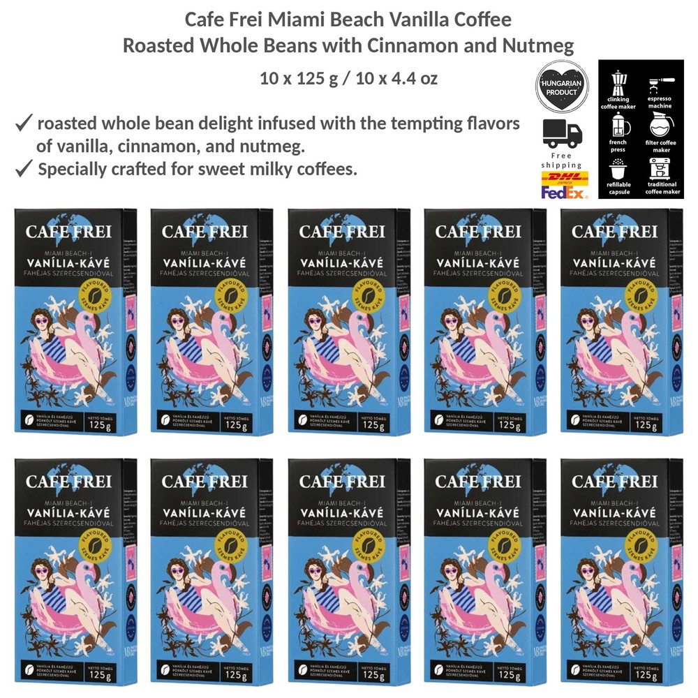 Cafe Frei Vanilla Flavored Roasted Arabica Coffee with Cinnamon, Nutmeg 125gx10