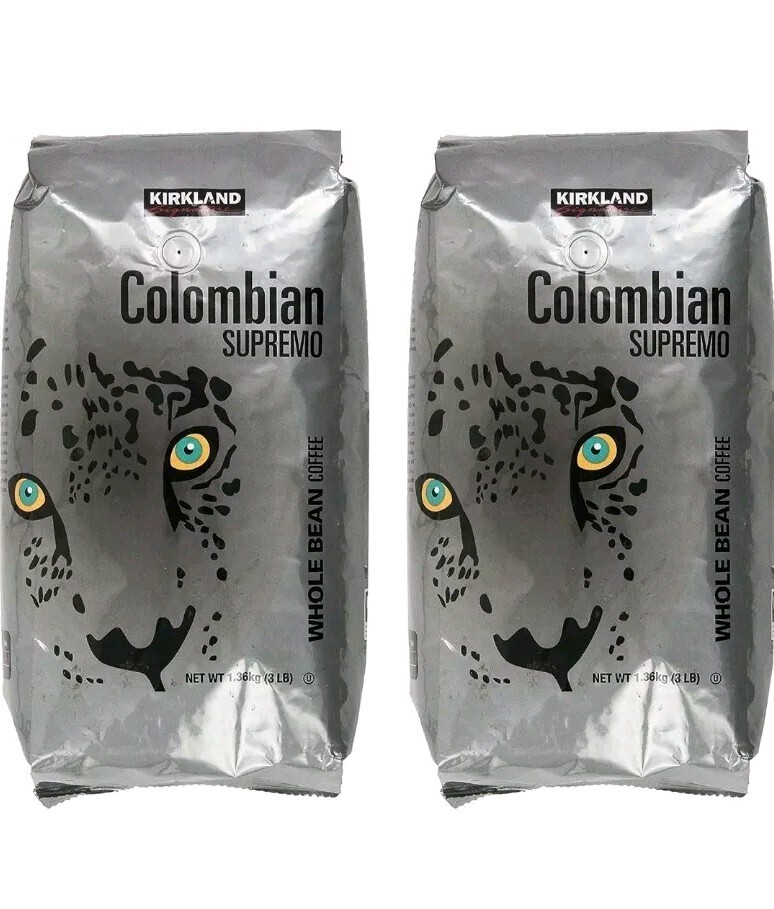 Colombian Supremo Coffee Whole Bean Kirkland Signature 2 Bags 6 lb 100% Arabica