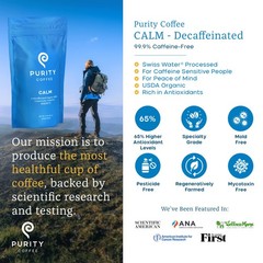 Purity Coffee CALM Decaf Medium Roast Whole Bean (12oz Bag) | Specialty-Grade