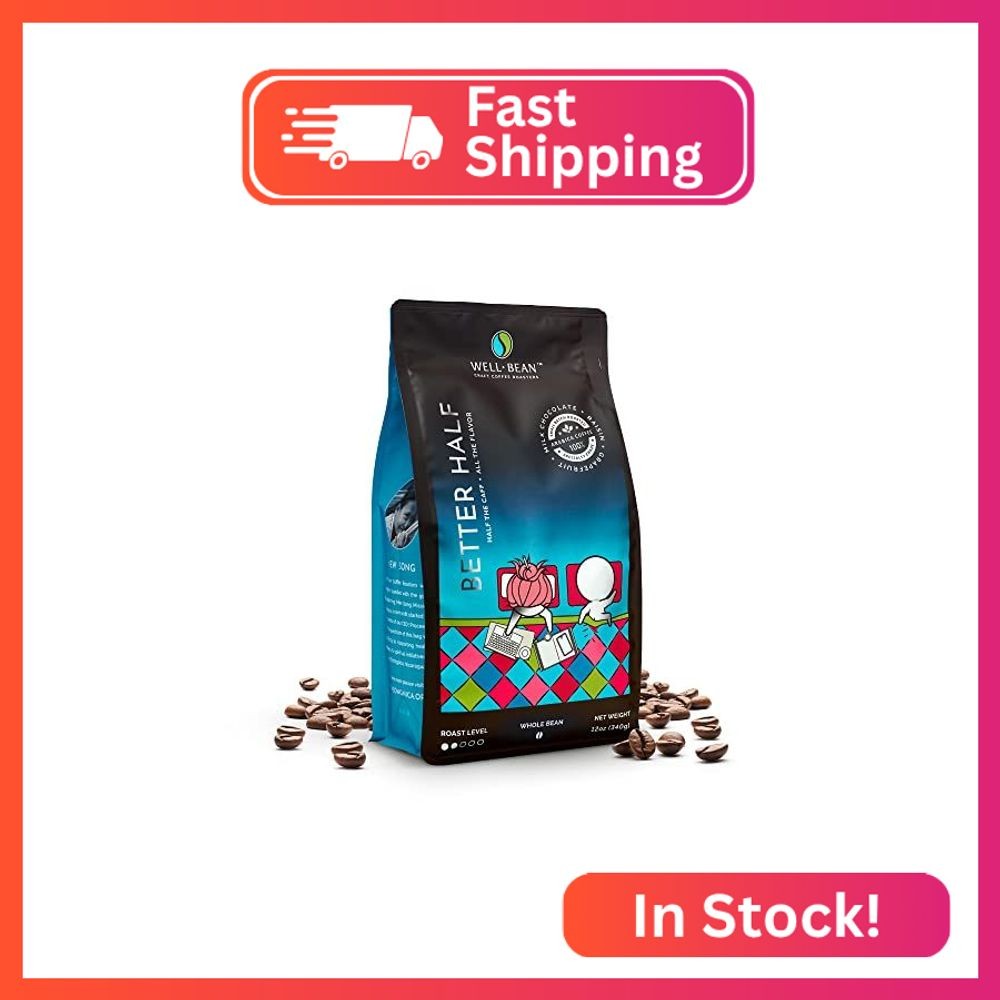 Well-Bean Coffee – Better Half, Light Roast, Half Caff, Whole Bean, Swiss-Water-