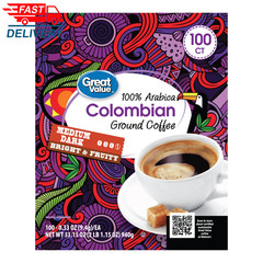 100% Arabica Colombian Medium Dark Roast Ground Coffee Pods, 33.1 Oz, 100 Count