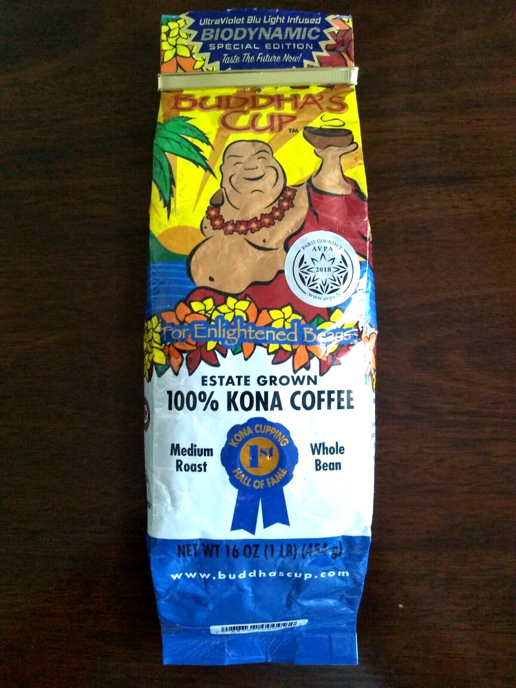 RARE 100%  Kona Coffee-Medium Roast Whole Bean 16 oz Buddha’s Cup