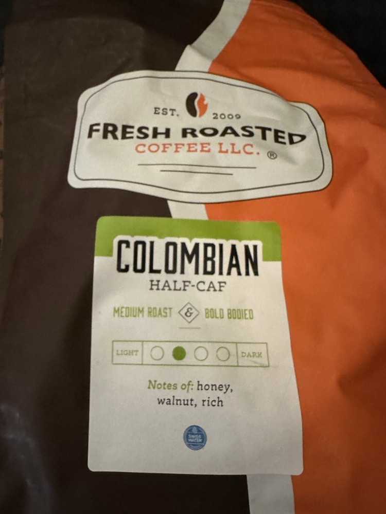 100% Colombian Natural Decaf Medium Roast Kosher Whole Bean Coffee 5 lb Bag Box