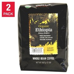 Kirkland Signature Organic Ethiopia Whole Bean Coffee 2 lbs Pack of 2