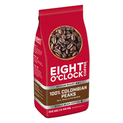 2 Pack Eight O’Clock Coffee Medium Roast Whole Bean 100% Colombian Peaks Coffee