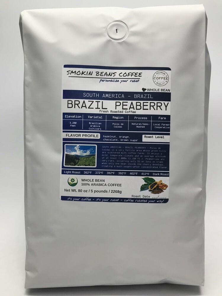 8oz/5lb – Brazil Peaberry – South America – Fresh Roasted To Order Coffee