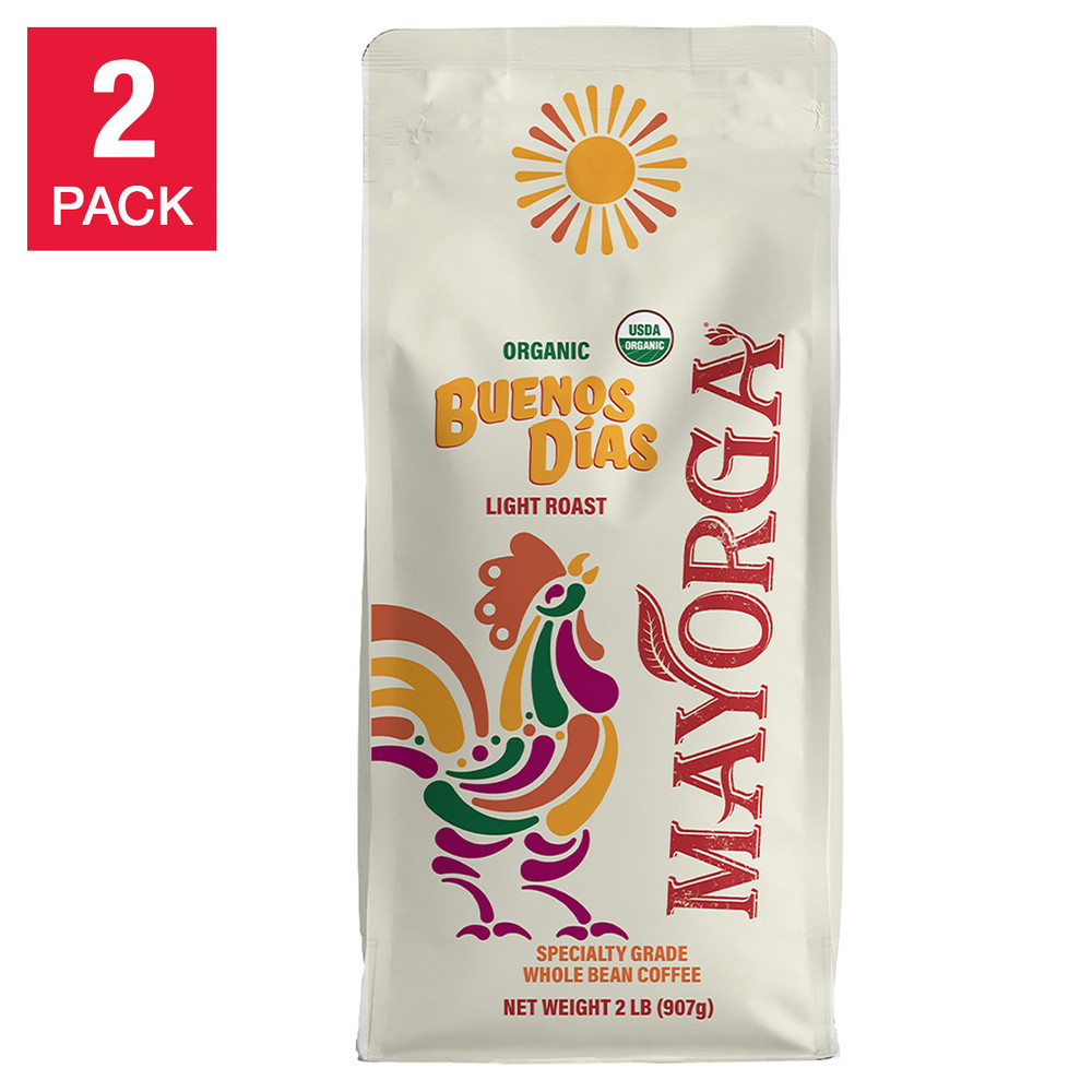 Mayorga Buenos Días, USDA Organic, Light Roast, Whole Bean Coffee, 2Lb, 2-Pack