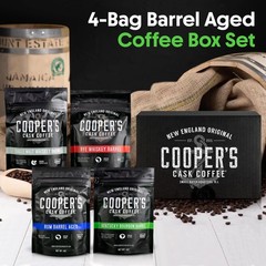 Bourbon & Whiskey Barrel Aged Coffee Box Set with Four Whole Bean Single Orig…