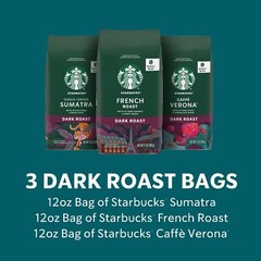 Starbucks Dark Roast Whole Bean Coffee Variety Pack 12 Ounce 3 Bags