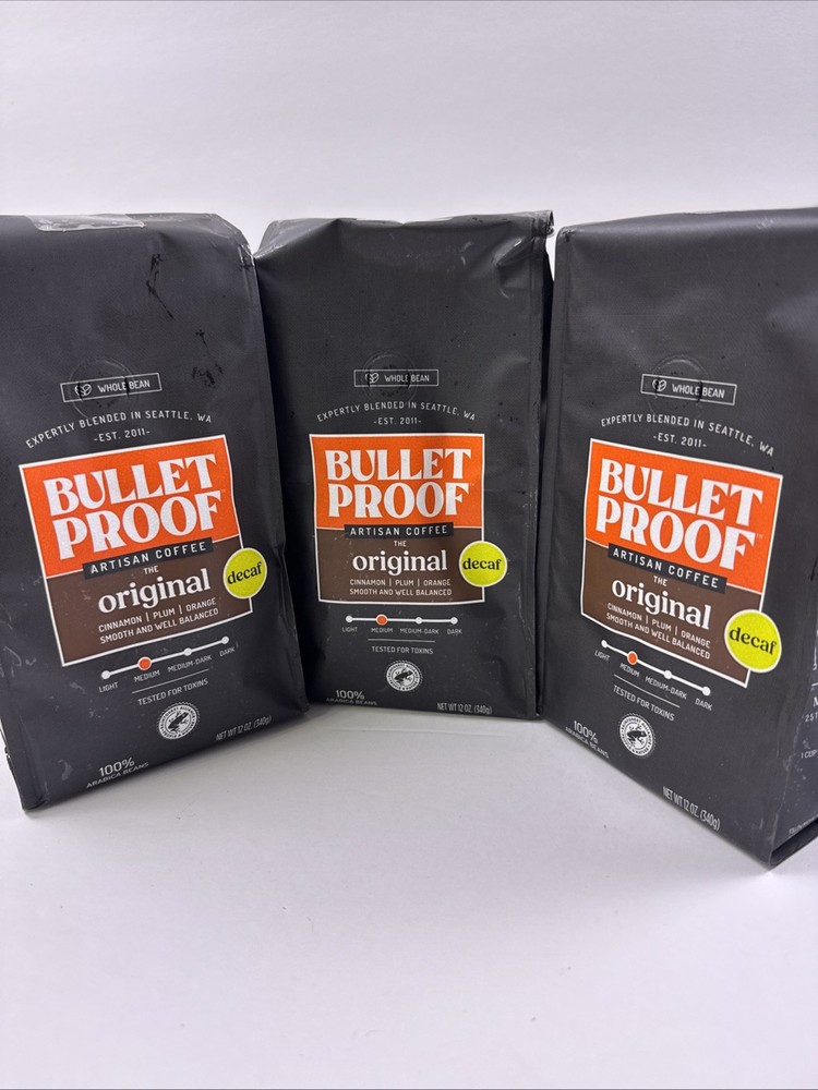 Bulletproof Original Medium Roast Whole Bean Decaf Coffee, Clean Coffee 3 Pack