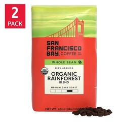 San Francisco Bay Organic Rainforest Blend Whole Bean Coffee 3 lbs, 2-pack