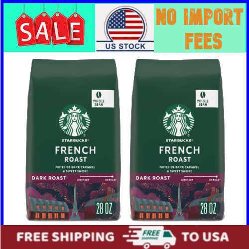 2 PACK Starbucks French Roast, Whole Coffee Beans, Dark Roast Hot or Iced 28 oz