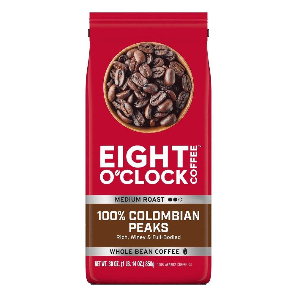 Eight O’Clock Coffee Medium Roast Whole Bean 100% Colombian Peaks Coffee 30 oz