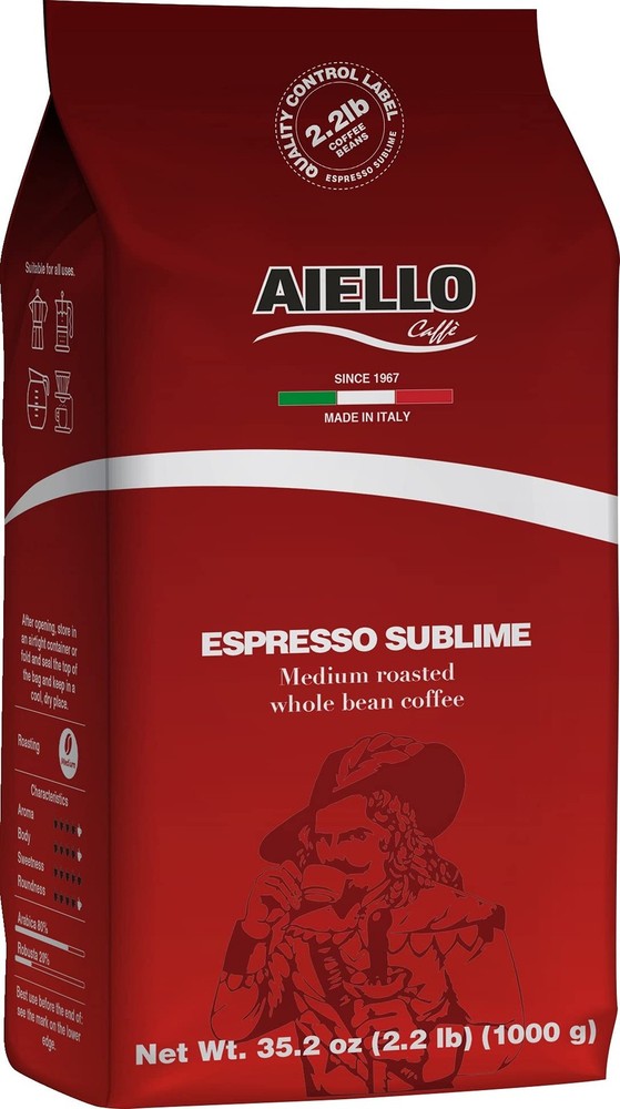 Aiello Caffe Italian Espresso Coffee Beans 2.2 LB Bag, 35.2 Ounce (Pack of 1)