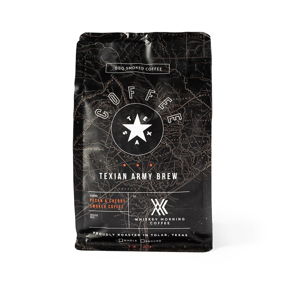 Texian Army Brew, Double Smoked Whole Bean Coffee, Fire Roasted with Pecan Wo…