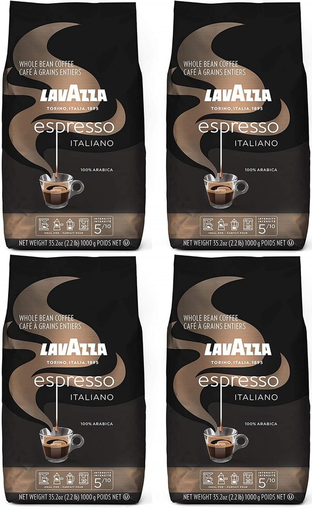 4 PACK – Lavazza Caffe Espresso Italiano Whole Bean, Medium Roast 2.2 lbs bag