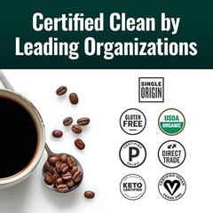Organic Clean Coffee Dark Roast, Mold & Mycotoxin Free, 12 oz Whole Bean