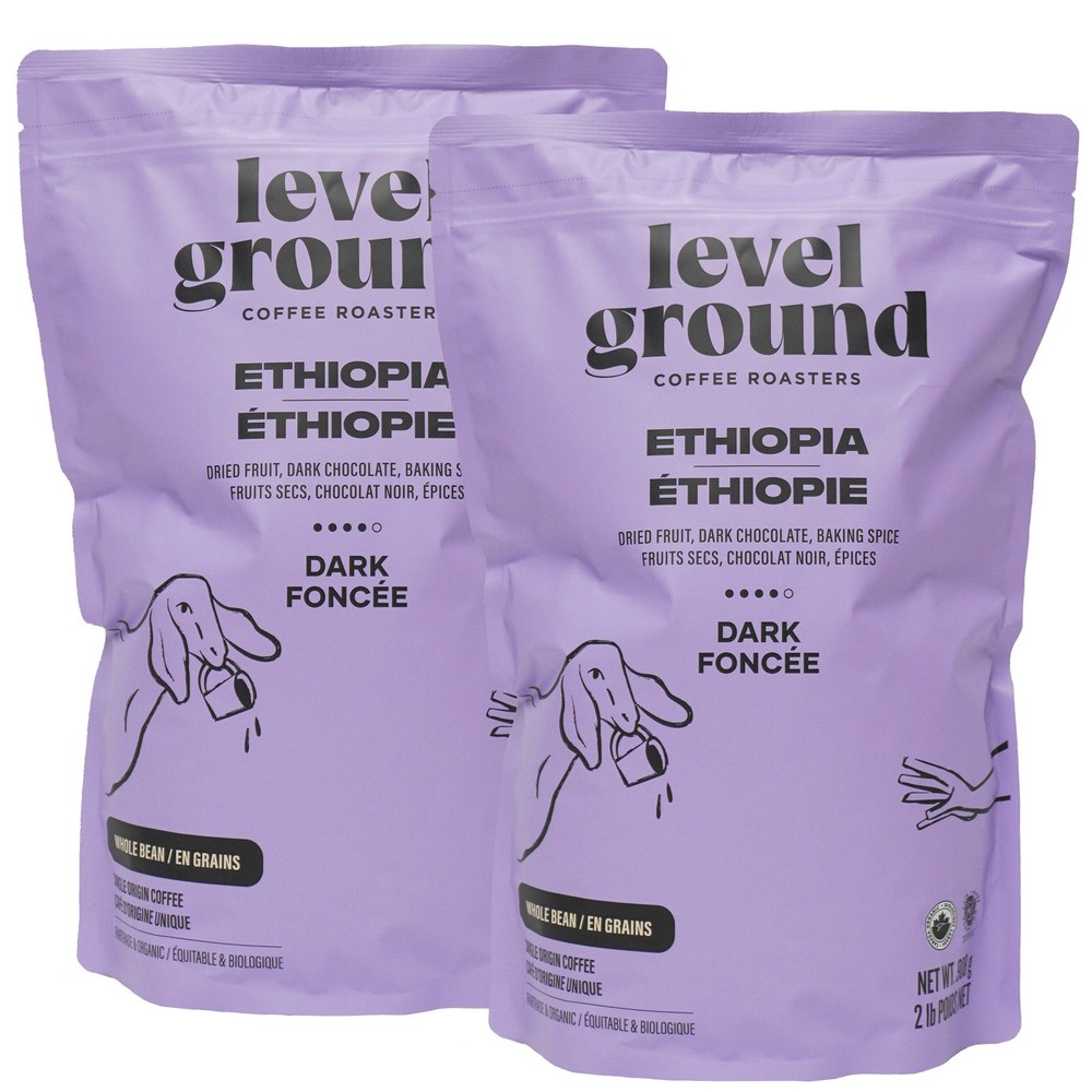 Level Ground Ethiopia Dark Roast Organic Whole Bean Coffee, 2 × 908g 