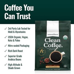 Organic Clean Coffee Dark Roast, Mold & Mycotoxin Free, 12 oz Whole Bean