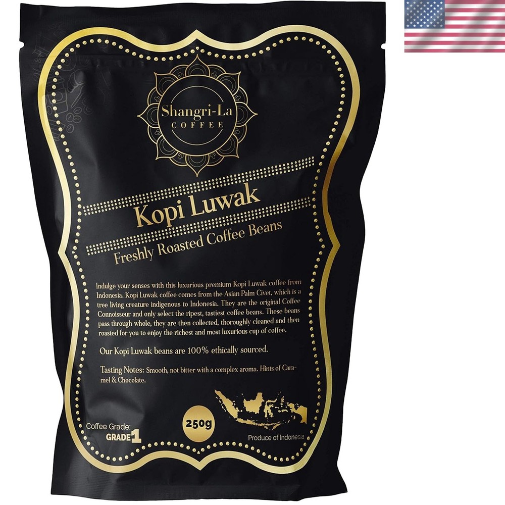 250g Dark Roast Kopi Luwak Coffee – Ethically Sourced Whole Beans from Indonesia