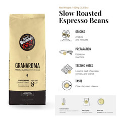 Caffe Vergnano Gran Aroma Whole Bean Coffee 2.2 Lb Bag – Medium Roast Espresso B