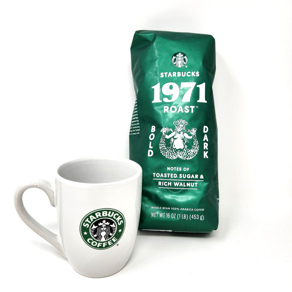 New Starbucks 1971 Roast 1 LB Whole Bean Coffee BB 2/27 & Classic 2008 Siren Mug
