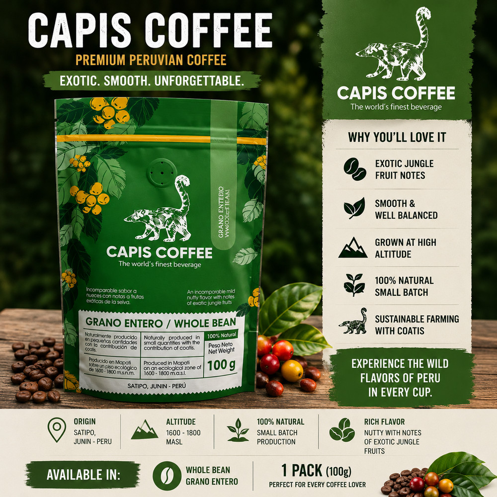 Capis Coffee Whole Bean Peruvian Arabica Coffee 100g Small Batch Premium Coffee