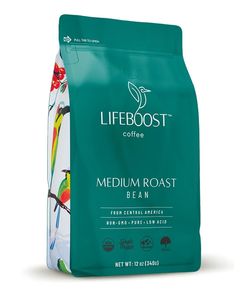 Lifeboost Organic Coffee Beans 12 Ounce (Pack of 1), WHOLE BEAN Medium Roast