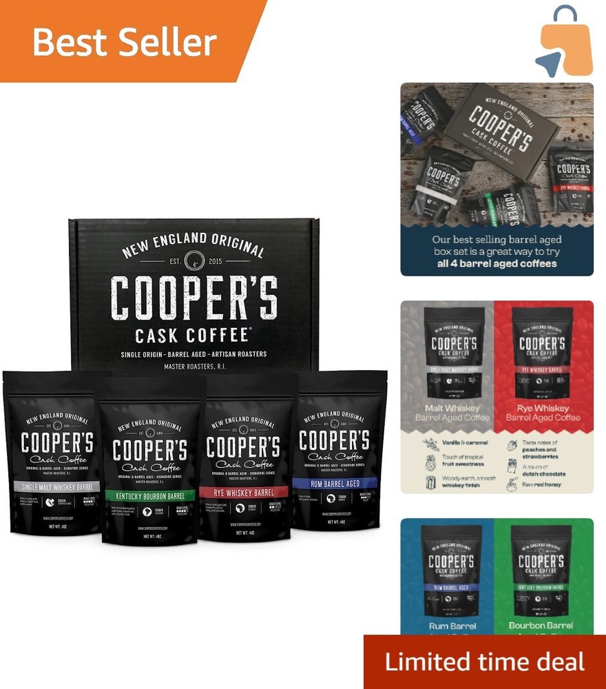 Artisanal Bourbon & Whiskey Coffee Sampler – 4 Ounce Bags of Flavorful Beans