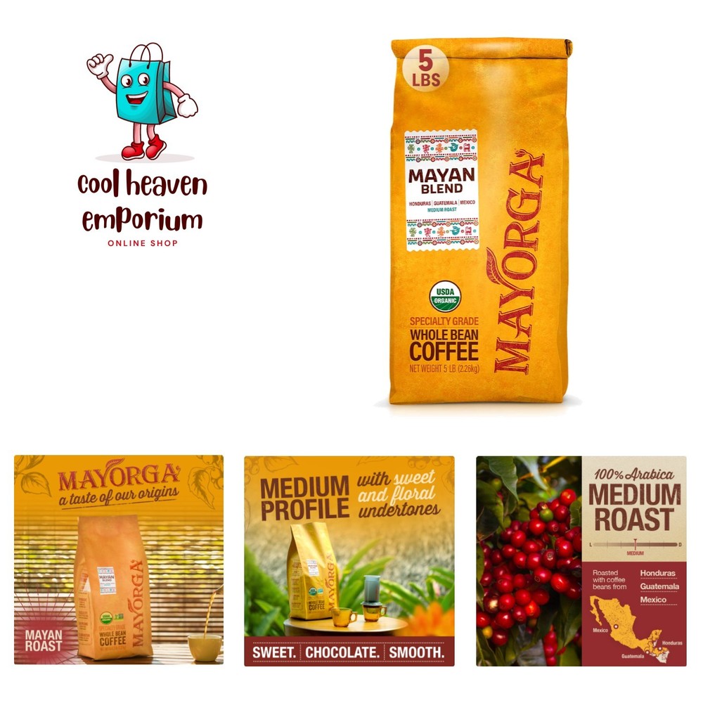 Organic Coffee 5lb Mayan Blend – Medium Roast Whole Bean Coffee Specialty Gra…