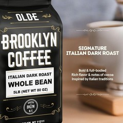 BROOKLYN COFFEE Whole Bean, Italian Dark Roast (5lb) Extra Strong, Delicious Tas